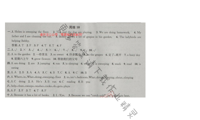 2017年江苏版提优训练非常阶段123五年级英语下册 周练10