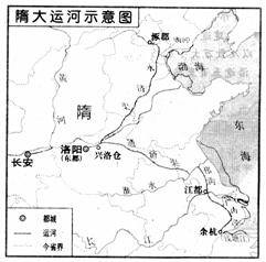 閱讀下列材料,並回答問題 材料一: 如圖《隋大運河示意圖》