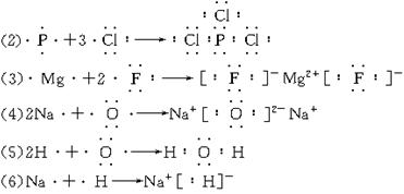 用电子式表示下列物质的形成过程: (1)n2 ,(2)pcl3 ,(3)mgf2 ,(4)na2o