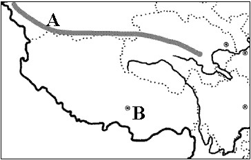 读青藏地区图,完成下列各题(5分)