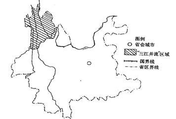 三江并流 区域内南北向的大江与大山相间排列从空中望去