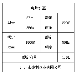 右侧是某电热水壶的铭牌