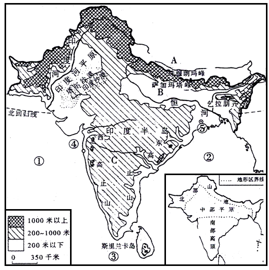 印度的地形图手绘图片
