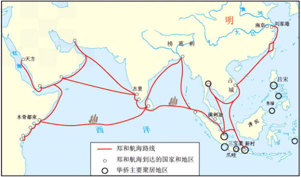 航線溝通了兩大洋之問的海上航路最遠到達了紅海沿岸和圖中a為印度洋b