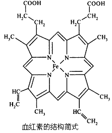 下图所示为血红蛋白和肌红蛋白的活性部分血红素的结构简式