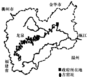 龙泉青瓷源出北宋早期,据图说出龙泉窑遗址沿河分布的主要原因