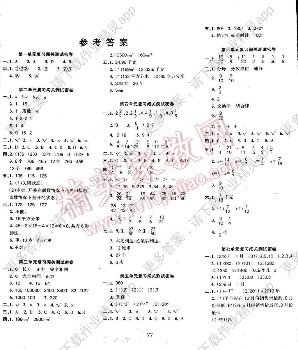 2015年课堂达优期末冲刺100分五年级数学下册人教版答案精英家教网