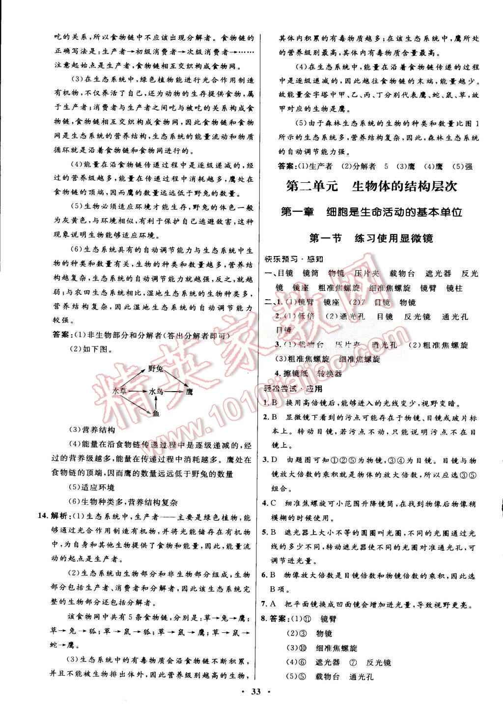 2015年初中同步测控优化设计七年级生物学上册人教版答案—精英家教