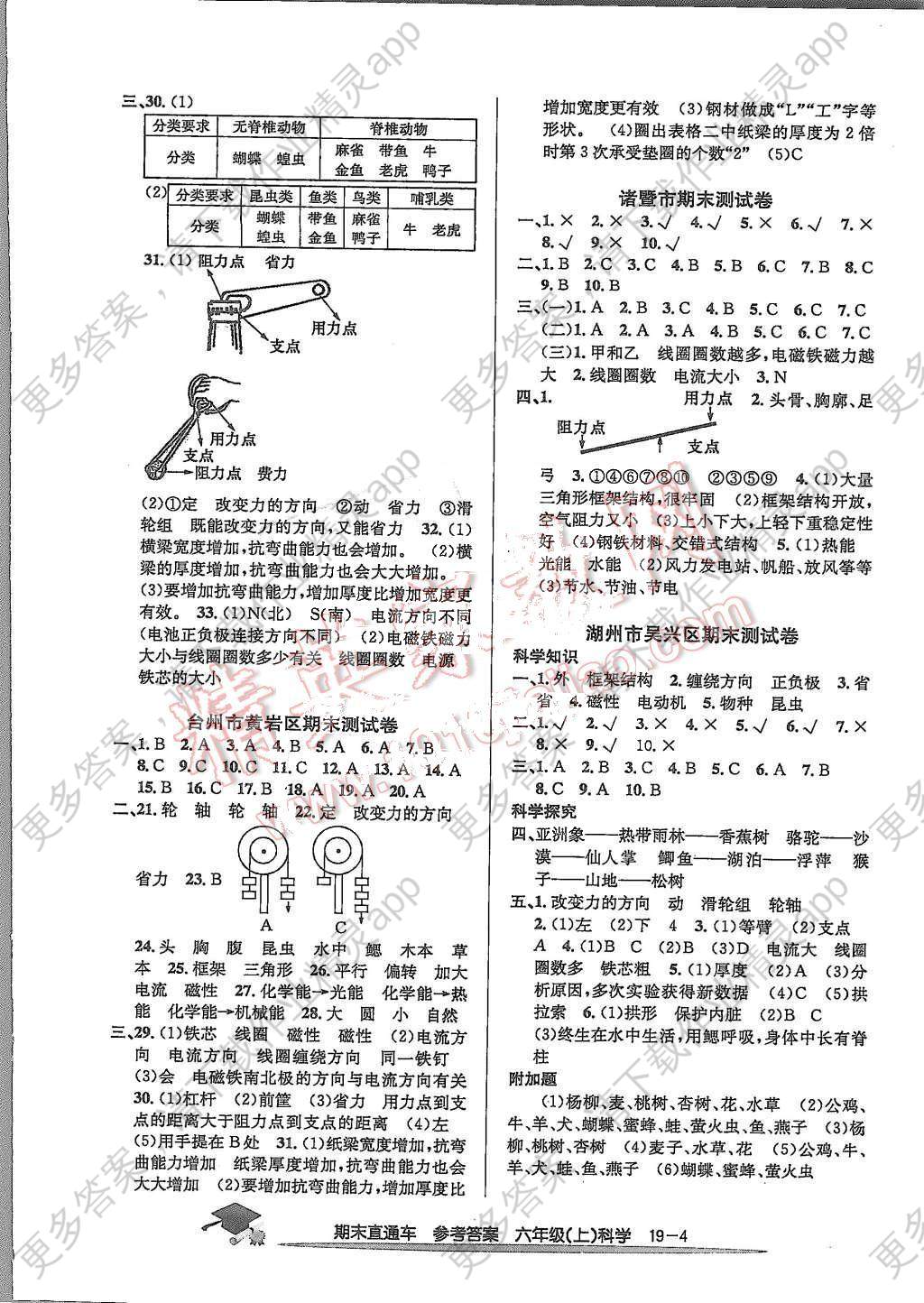 2015年期末直通车六年级科学上册