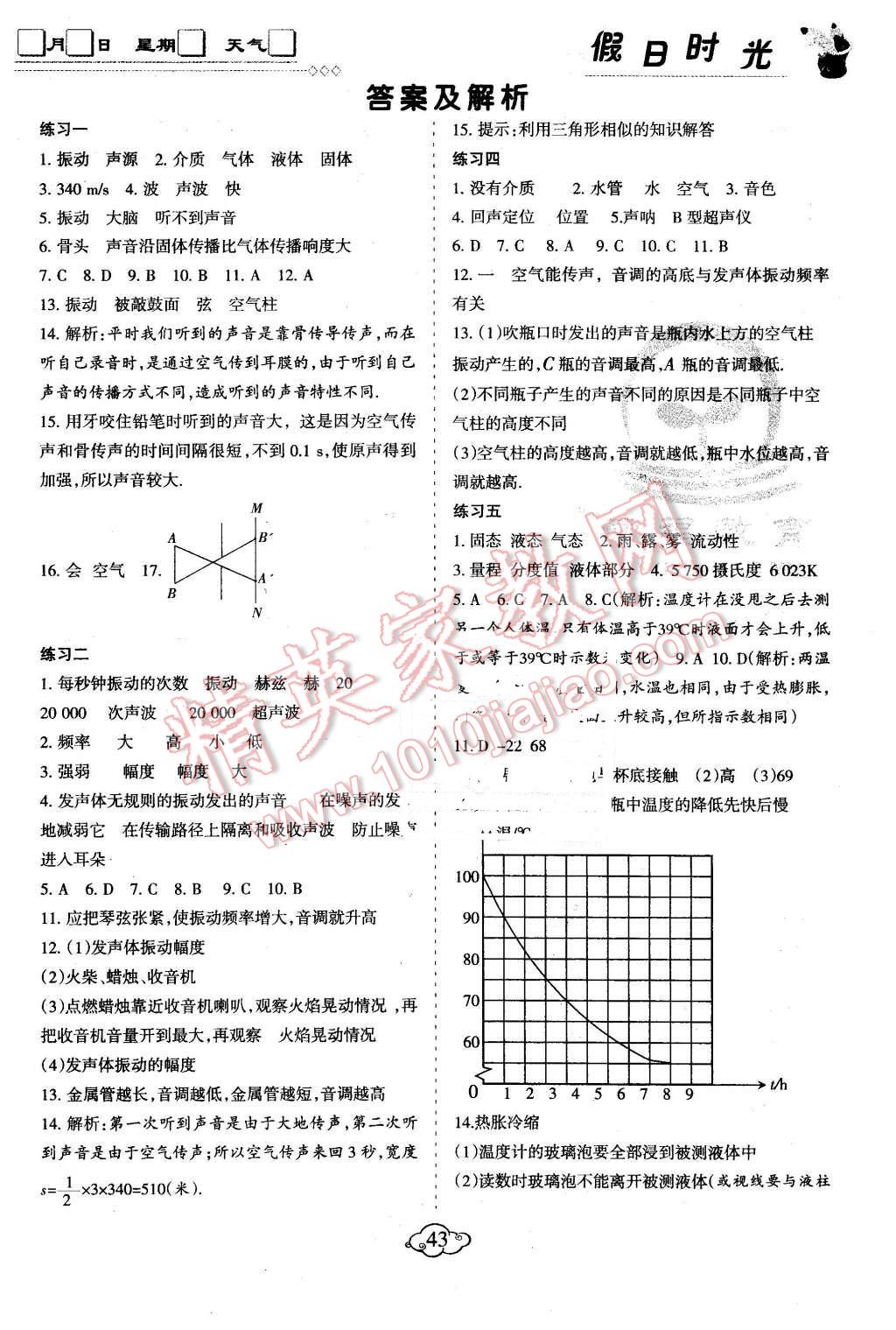 2016年假日时光寒假作业八年级物理苏科版