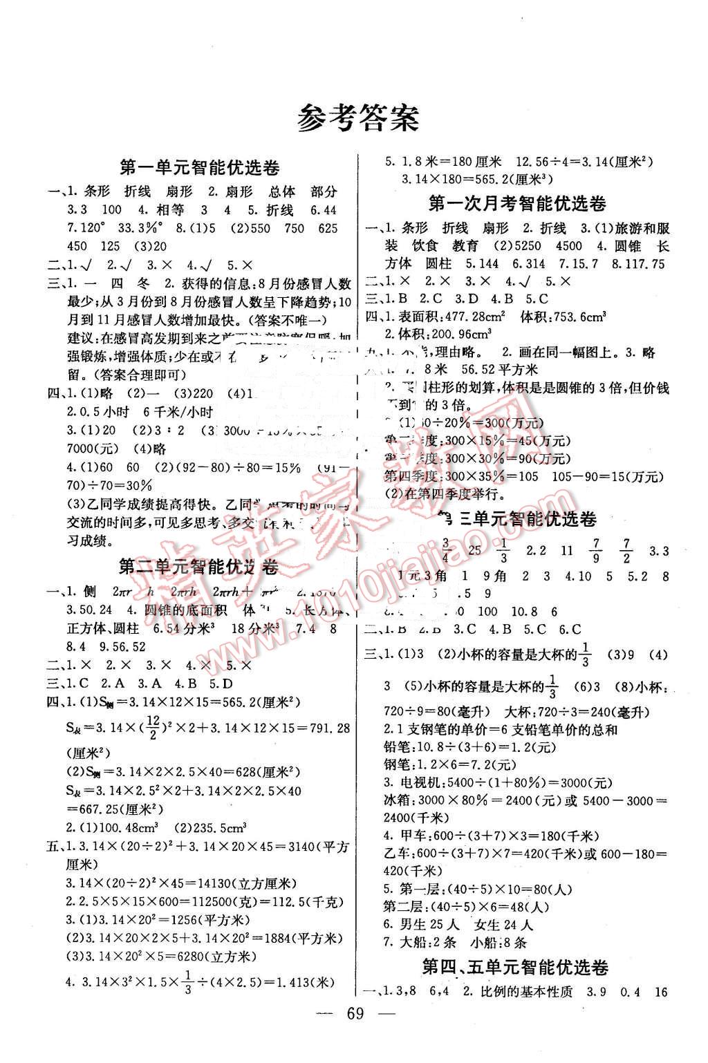 2016年激活思维智能优选卷六年级数学下册苏教版答案——青夏教育精英