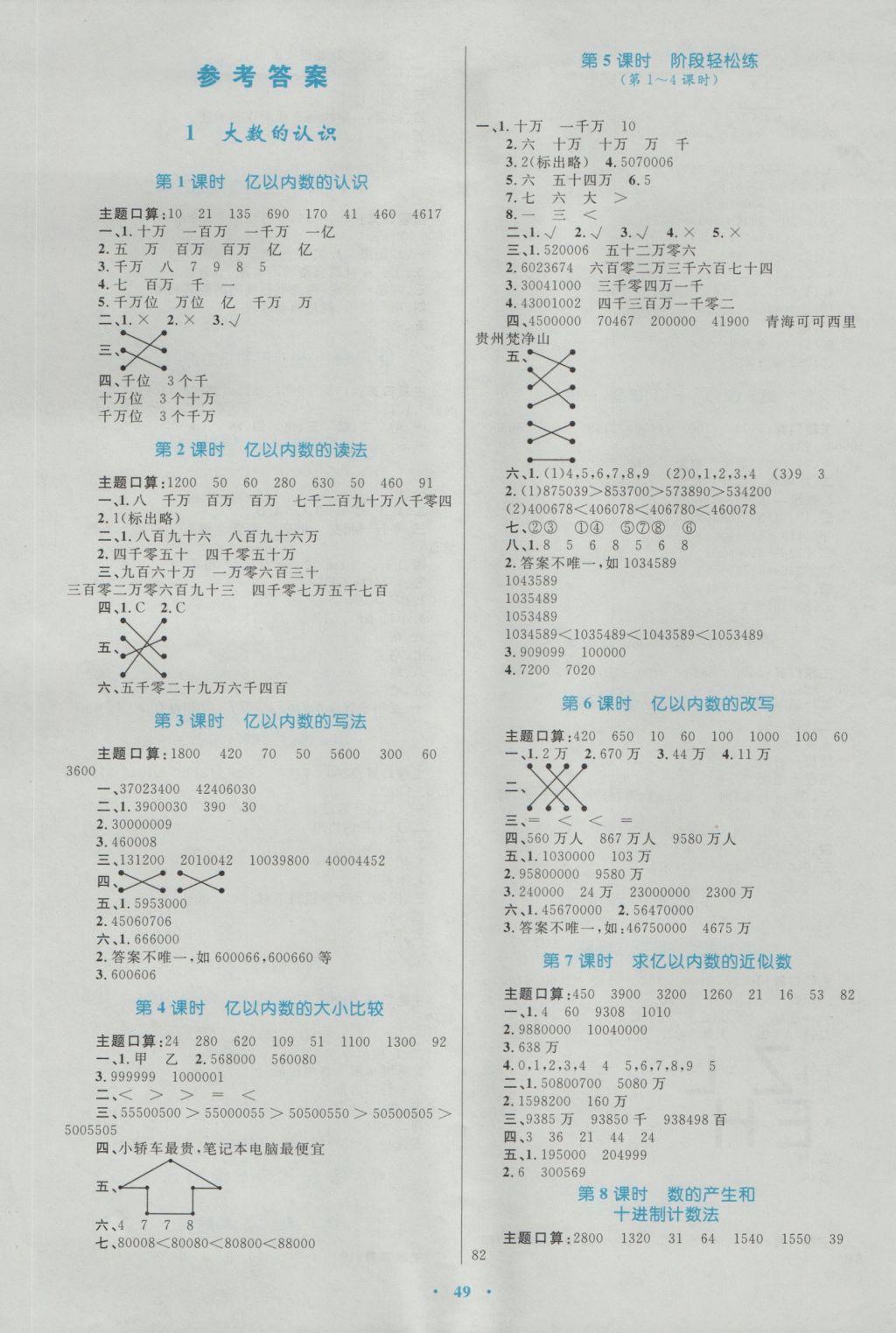 2016年新课标小学同步学习目标与检测四年级数学上册人教版