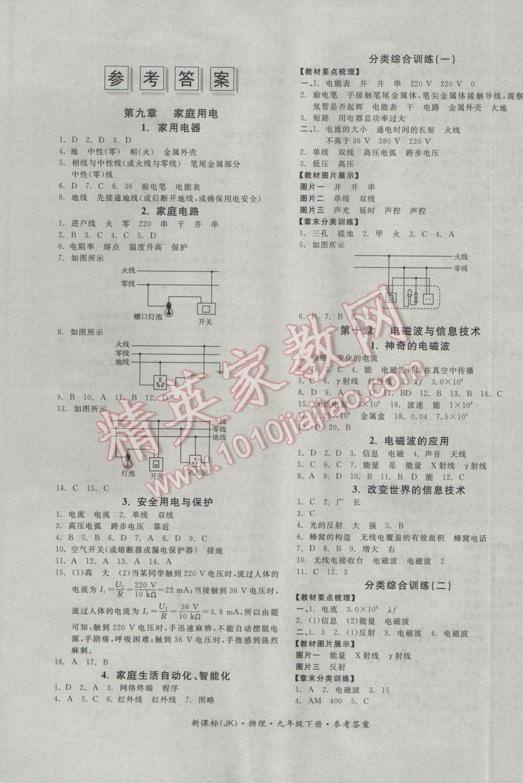 2017年全品作业本九年级物理下册教科版 参考答案第1页