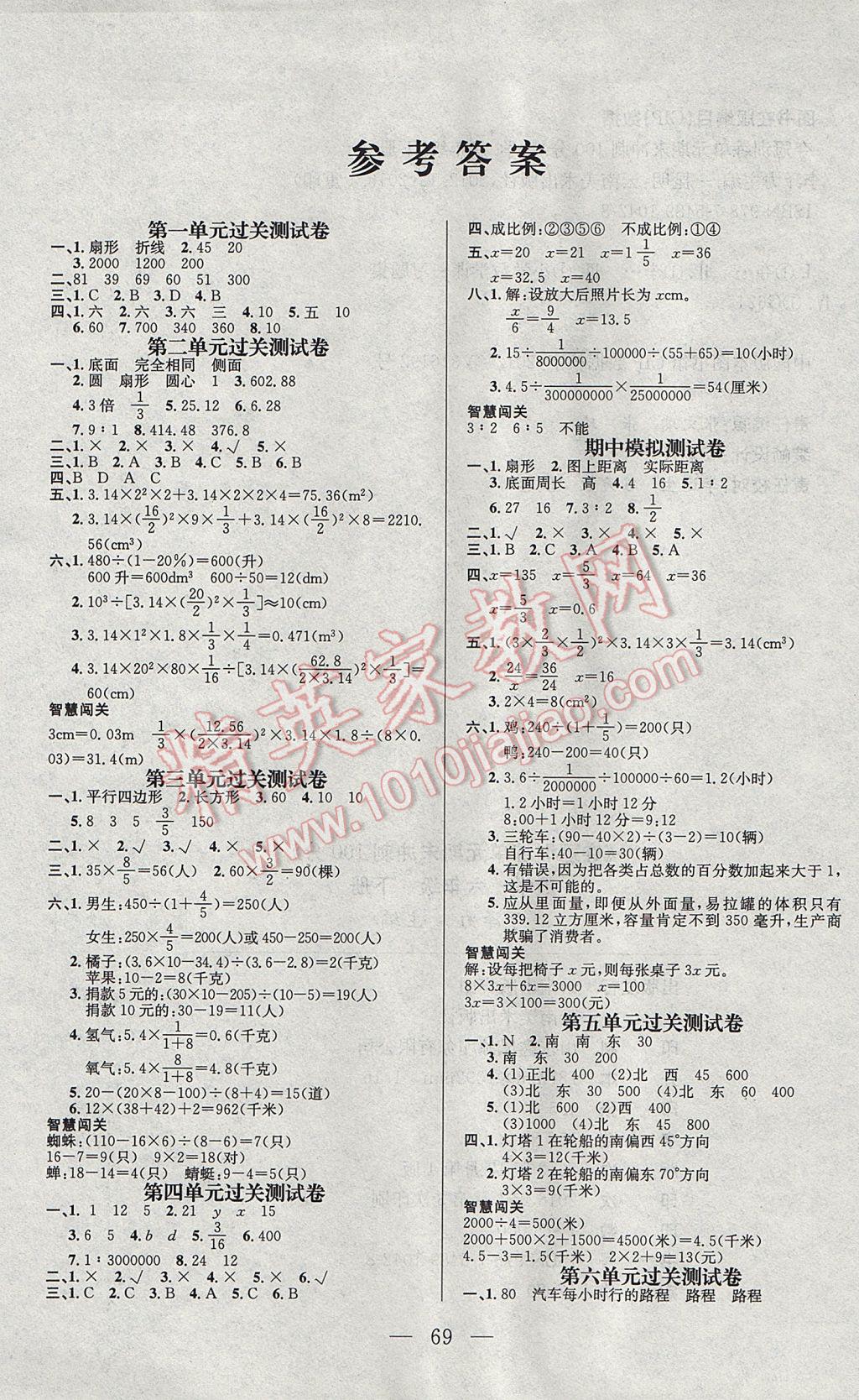 2017年夺冠训练单元期末冲刺100分六年级数学下册苏教版答案