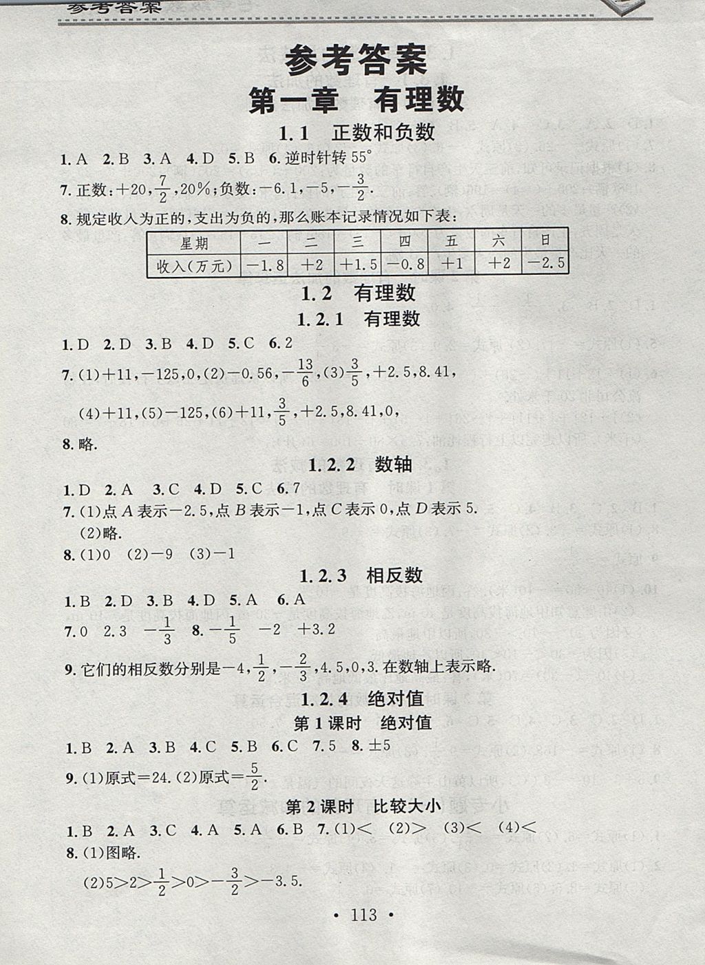 2017年名校课堂小练习七年级数学上册人教版