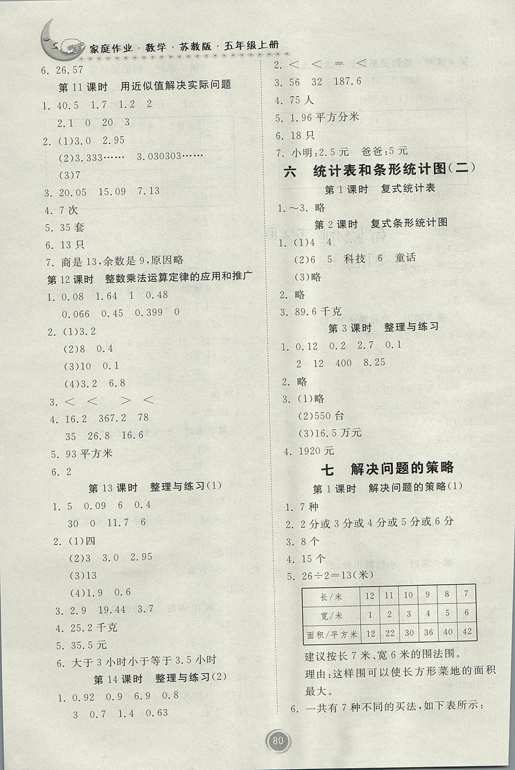 2017年家庭作业五年级数学上册苏教版 参考答案第6页