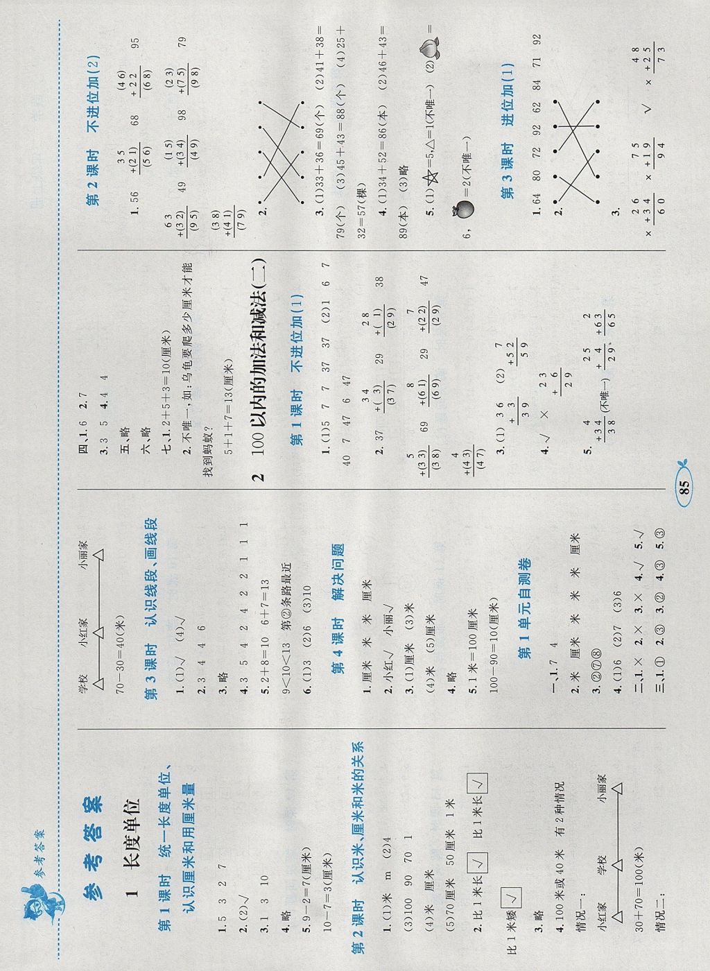 小学同步学考优化设计小超人作业本二年级数学上册人教版 参考答案第1