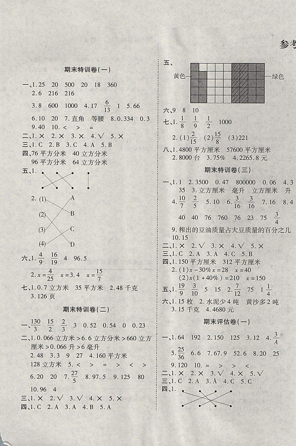 2017年名校练考卷期末冲刺卷六年级数学上册苏教版 参考答案第1页