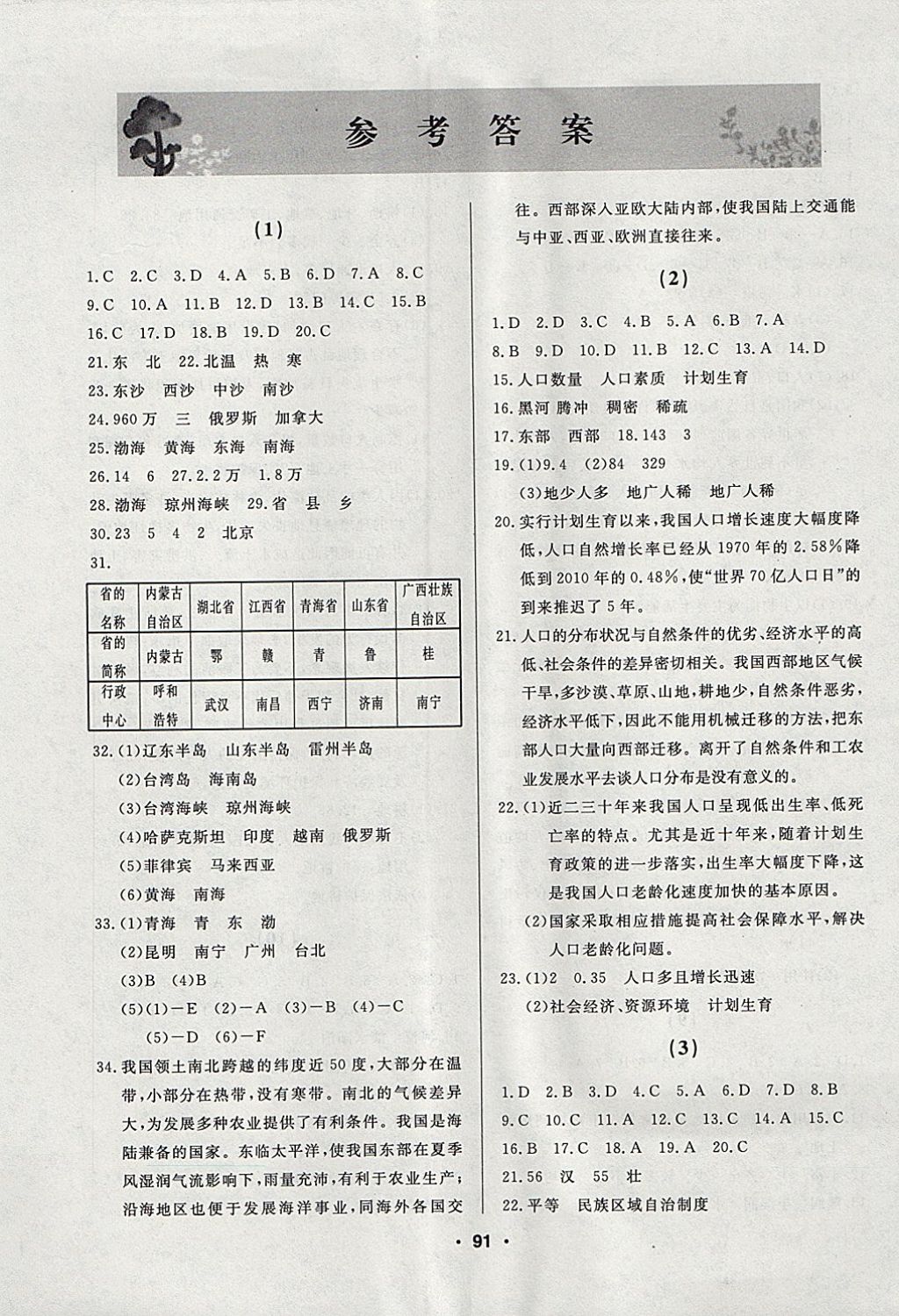 2017年试题优化课堂同步八年级地理上册人教版 参考答案第1页