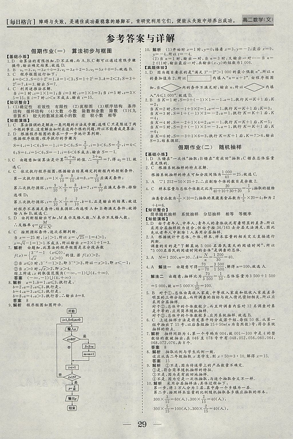 2018年假期作业寒假高二年级数学必修3加选修1-1文科济南出版社答案