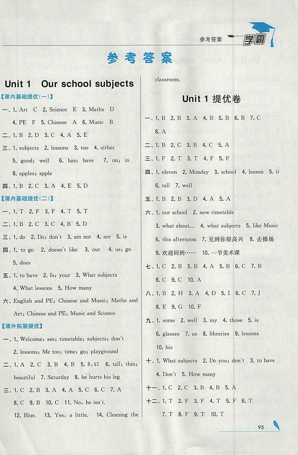 2018年經綸學典學霸四年級英語下冊江蘇版 參考答案第5頁