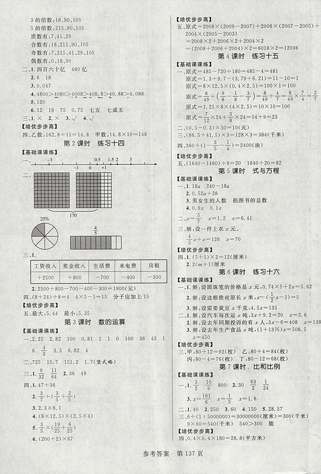 > 2018年黃岡名師天天練六年級數學下冊人教版 > 參考答案第7頁 參考