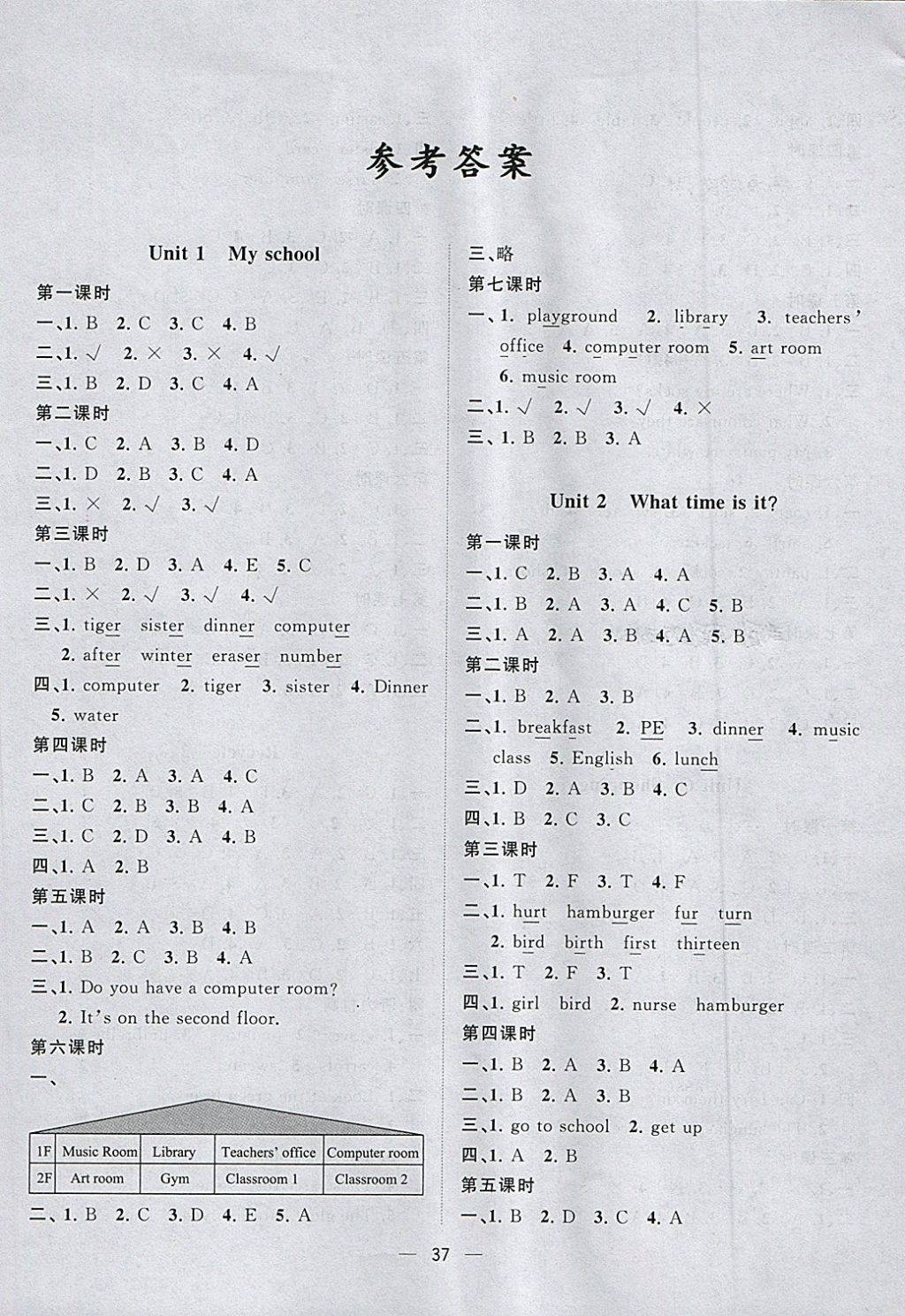 2018年课课优课堂小作业四年级英语下册人教版答案精英家教网