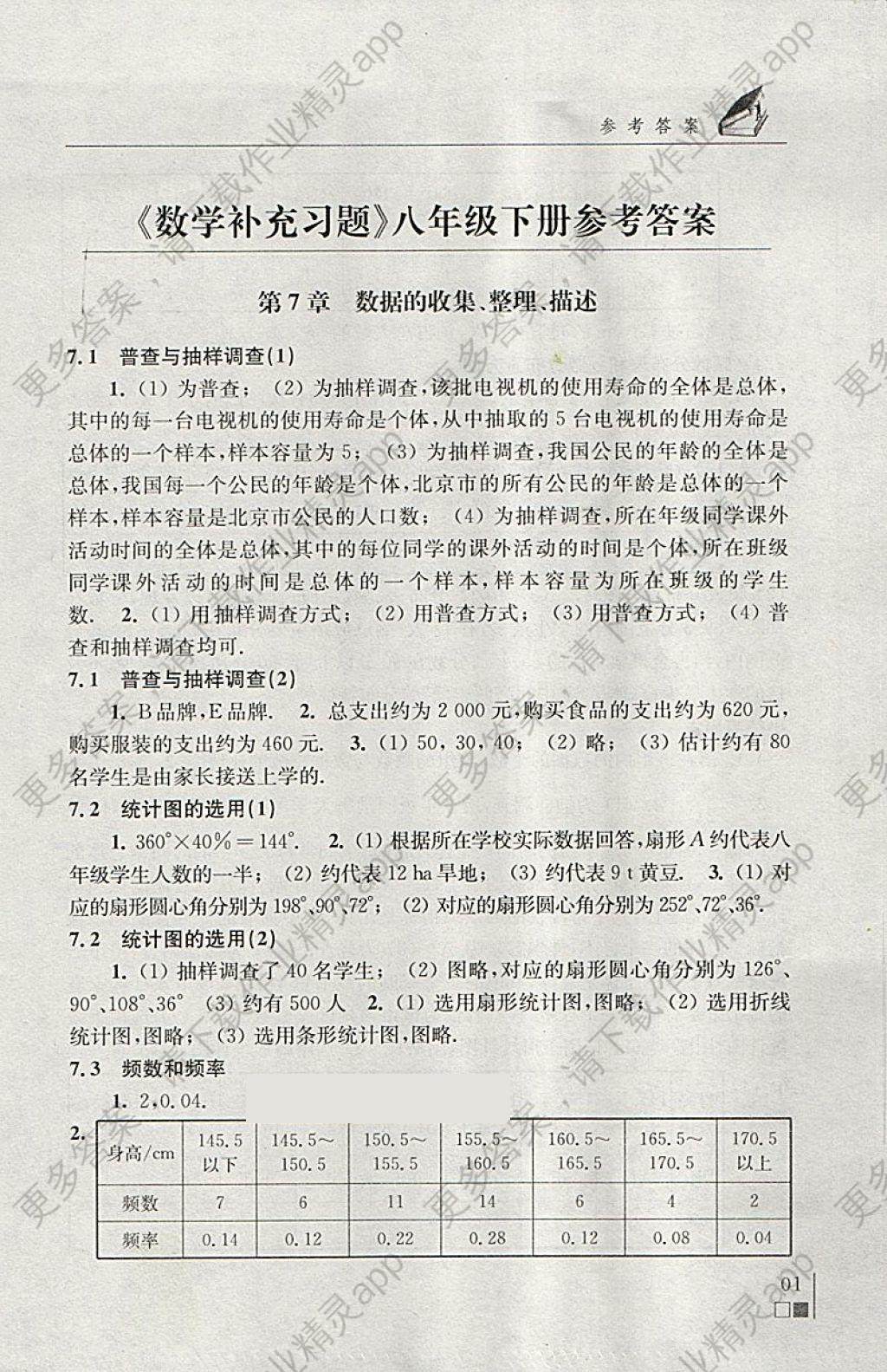 第1页 参考答案 相关练习册答案 数学补充习题八年级上册苏科版