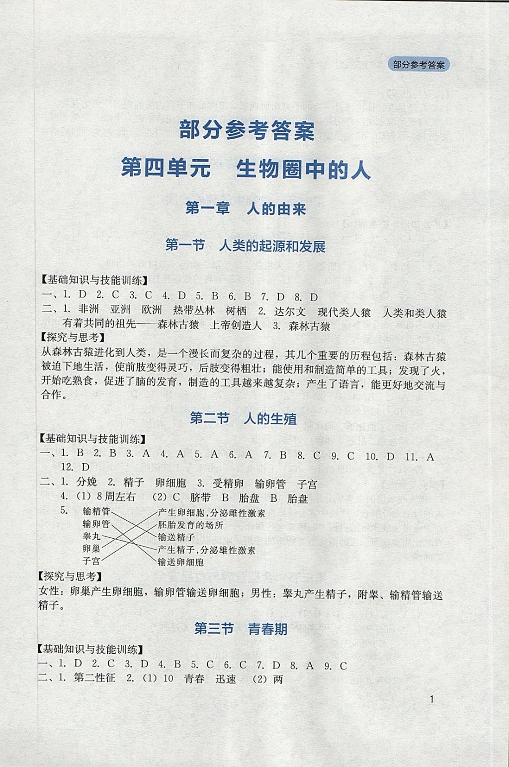 2018年新课程实践与探究丛书七年级生物下册人教版答案