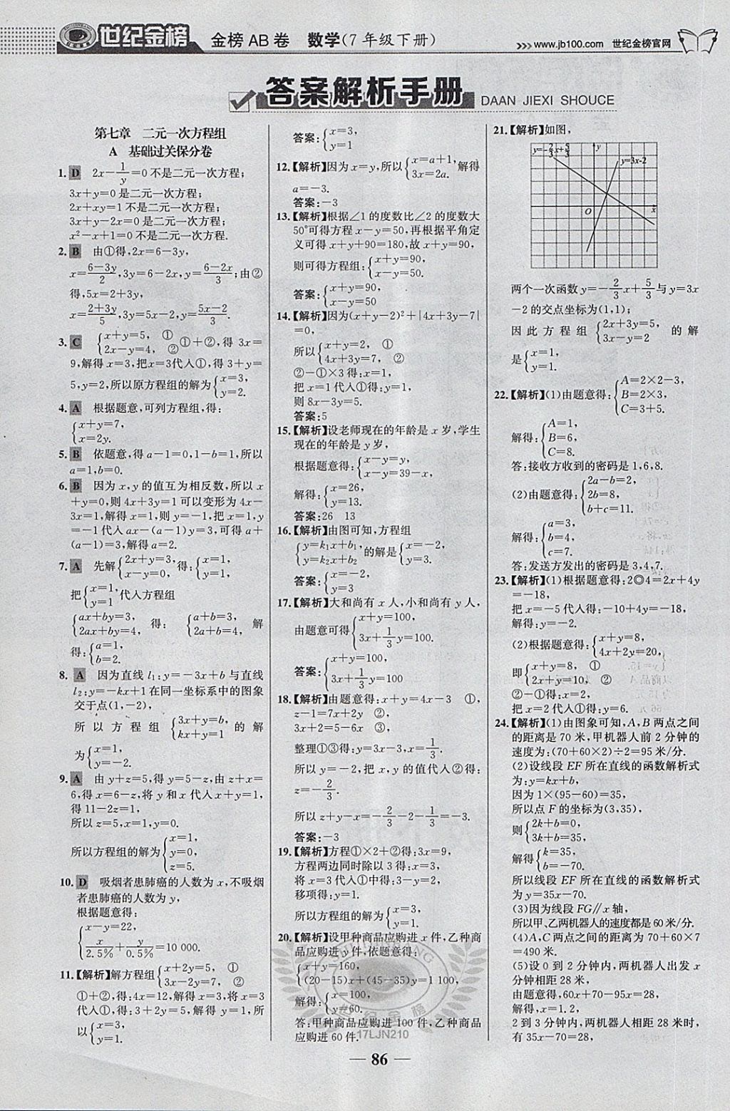 2018年世紀金榜金榜ab卷七年級數學下冊魯教版五四制