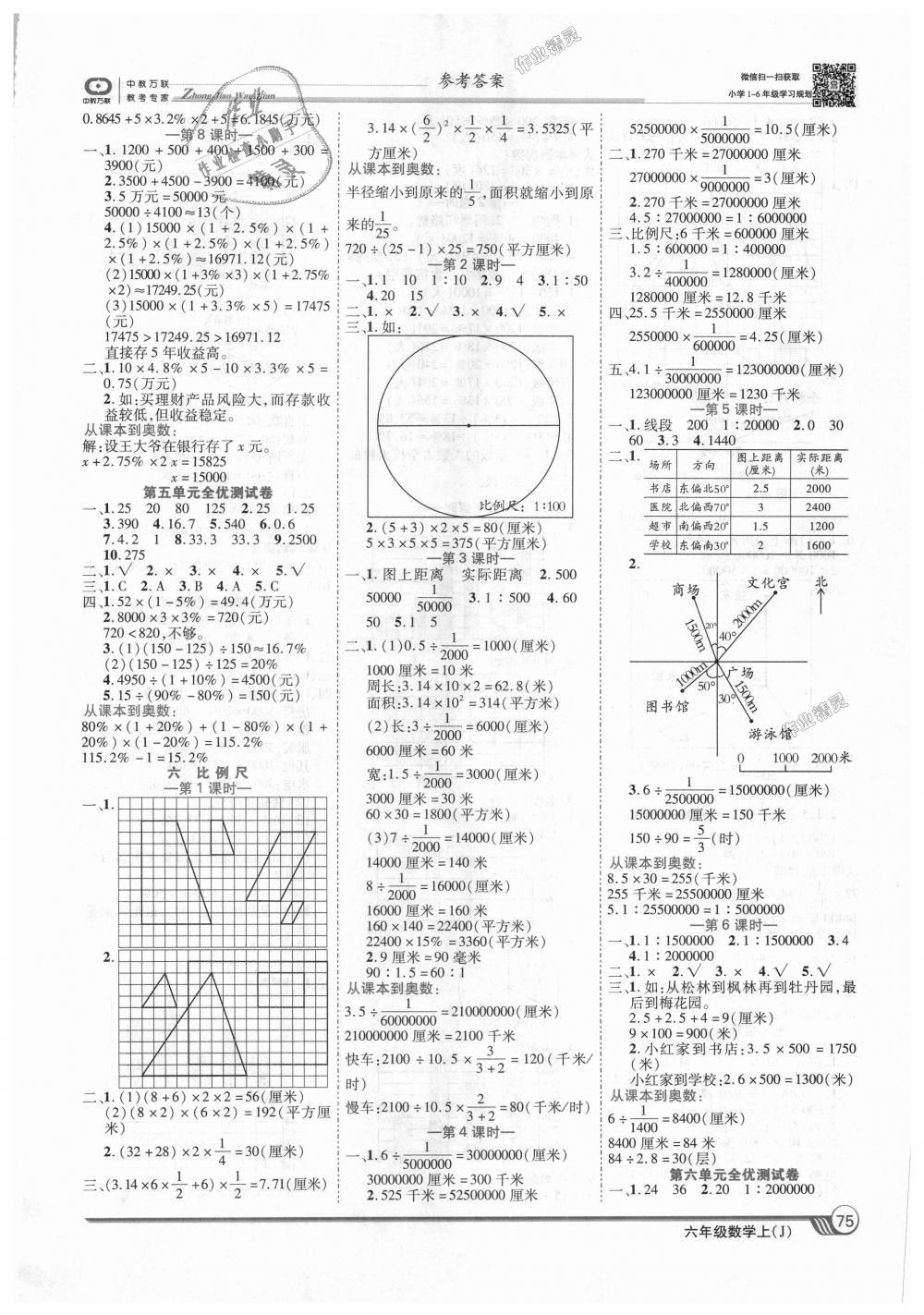 2018年全优课堂考点集训与满分备考六年级数学上册冀教版答案—青夏