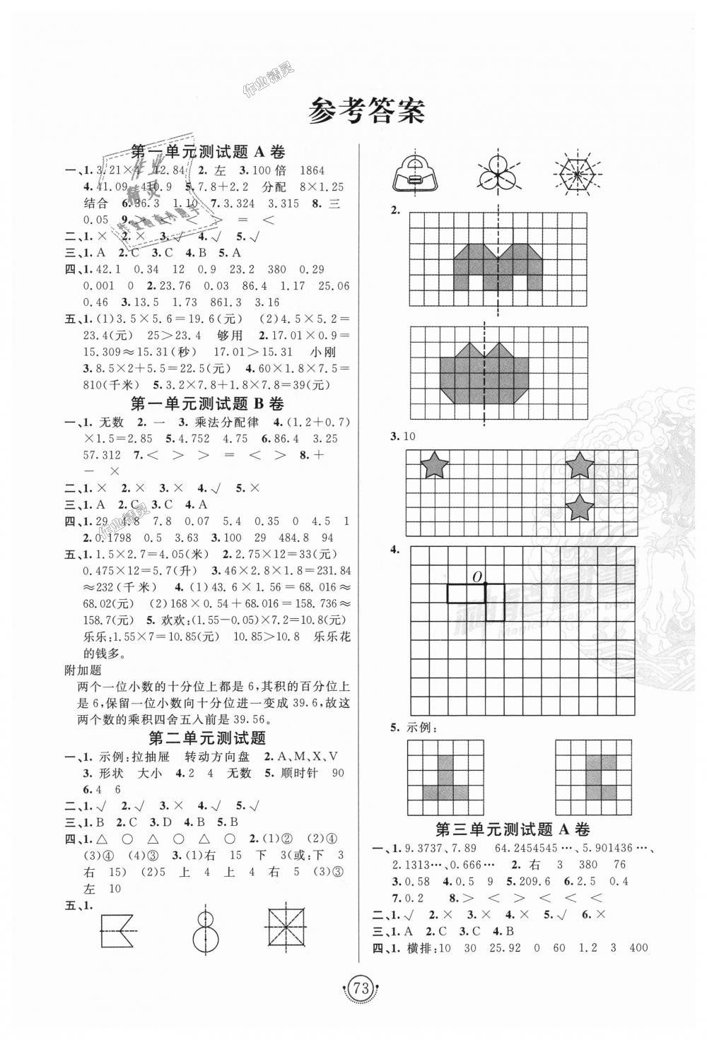 2018年海淀单元测试ab卷五年级数学上册青岛版