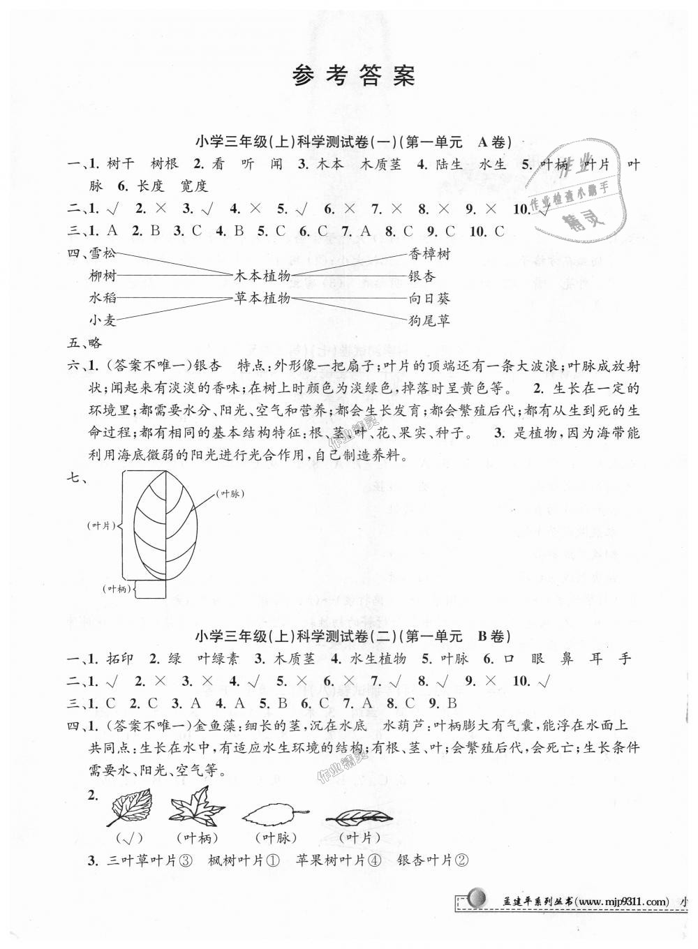 2018年孟建平小学单元测试三年级科学上册教科版