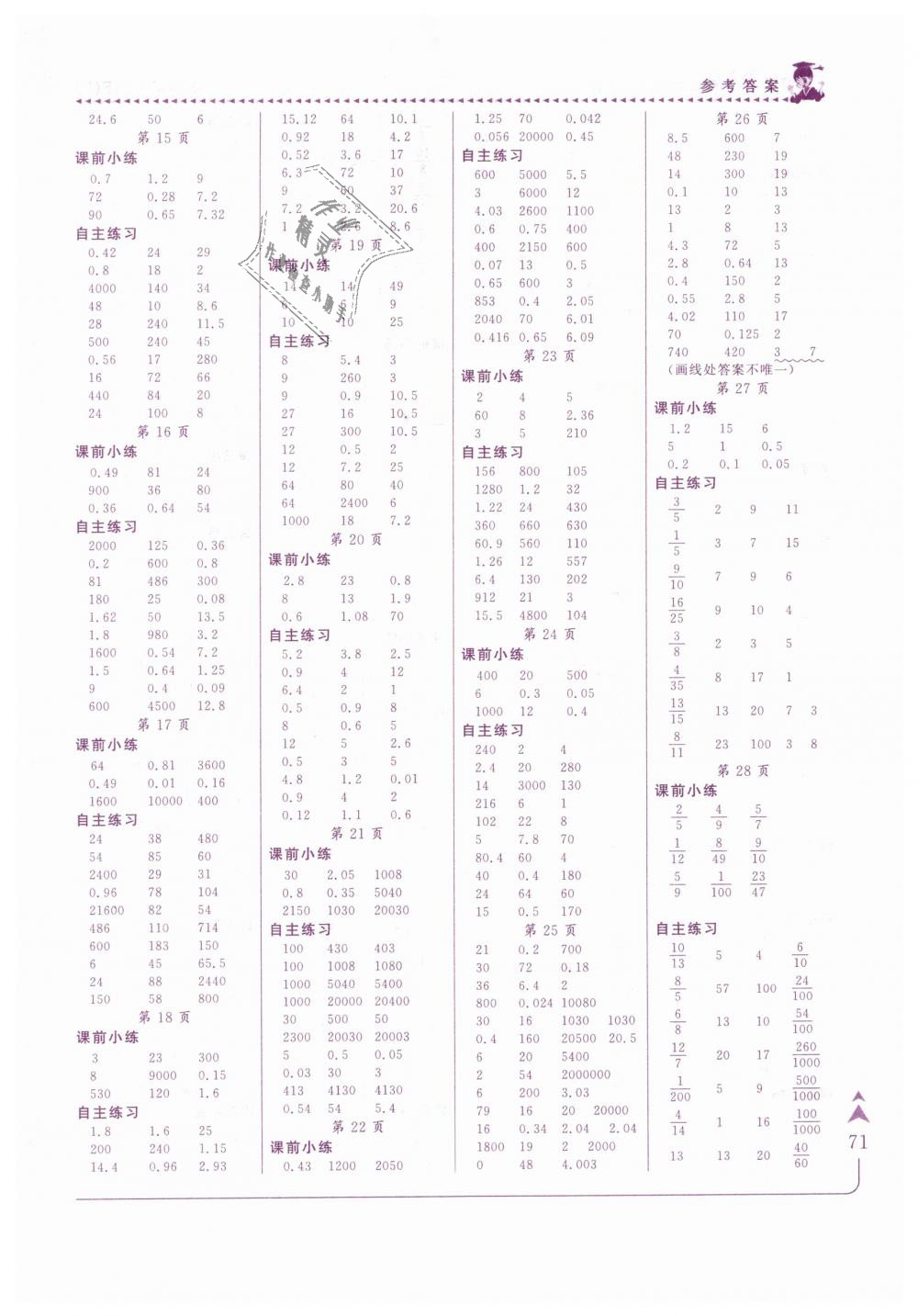 2019年黄冈小状元口算速算练习册五年级数学下册人教版