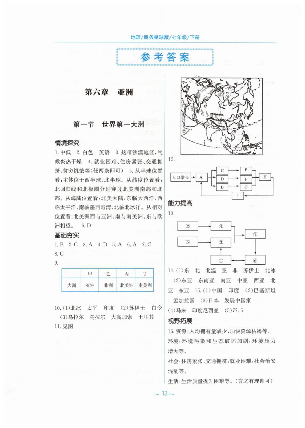 2019年新编基础训练七年级地理下册商务星球版