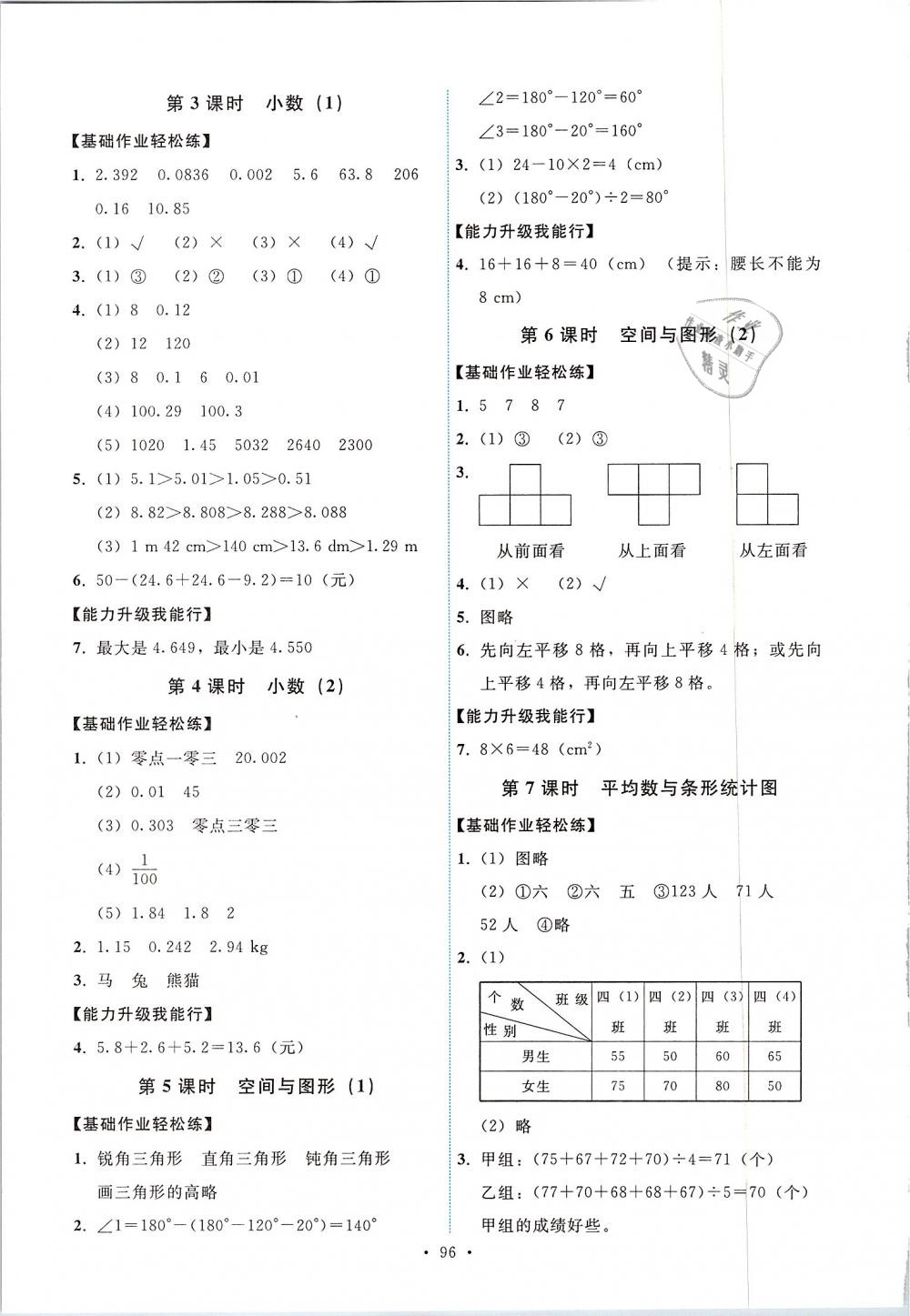 2019年能力培养与测试四年级数学下册人教版答案—青夏教育精英家教