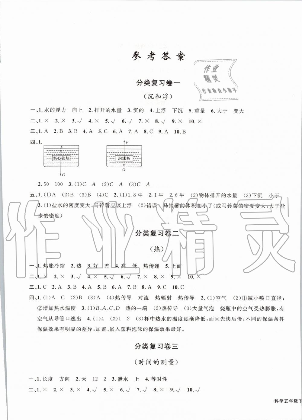 期末迎考卷五年级科学下册教科版 第1页 参考答案 分享练习册得积分