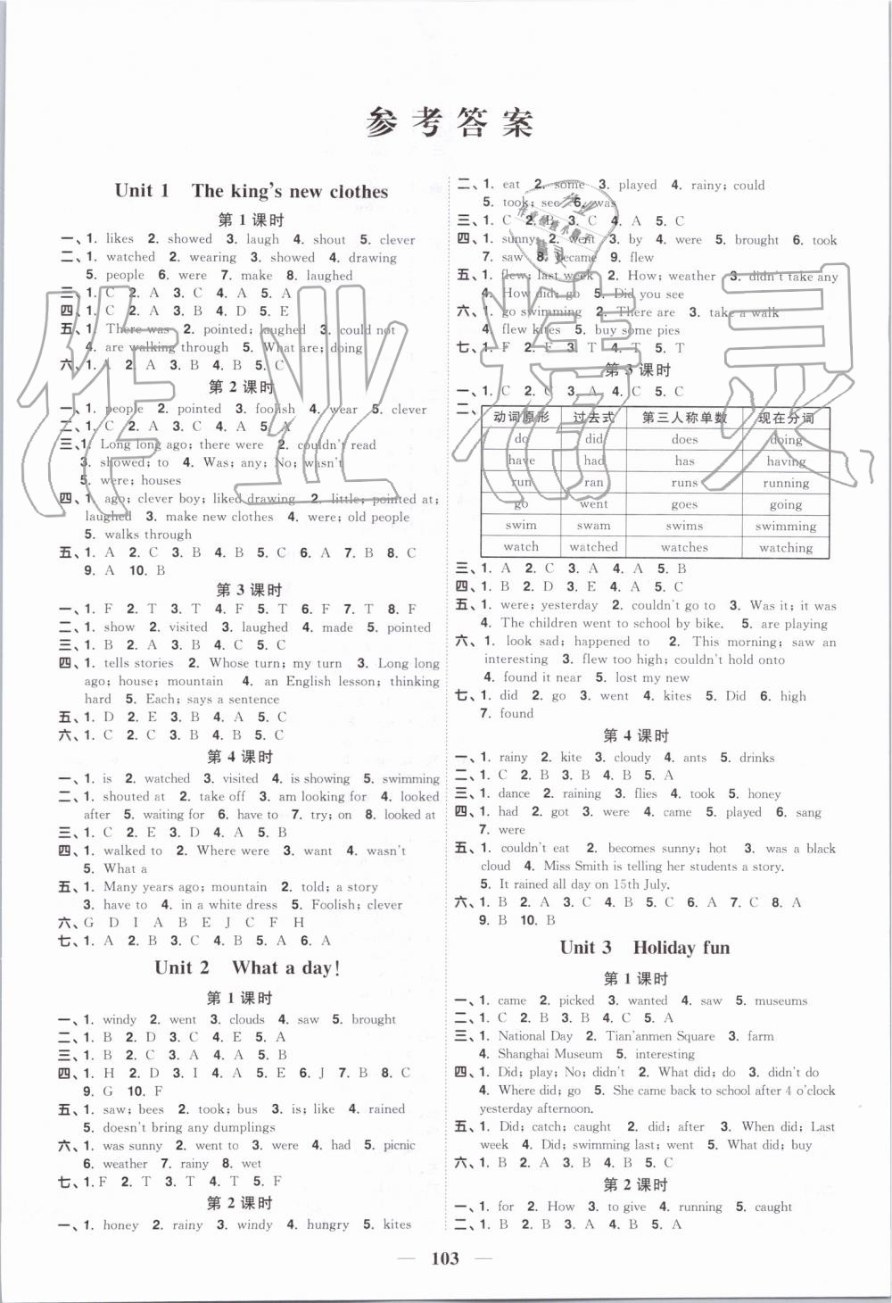 2019年阳光同学课时优化作业六年级英语上册译林版江苏专版答案—青