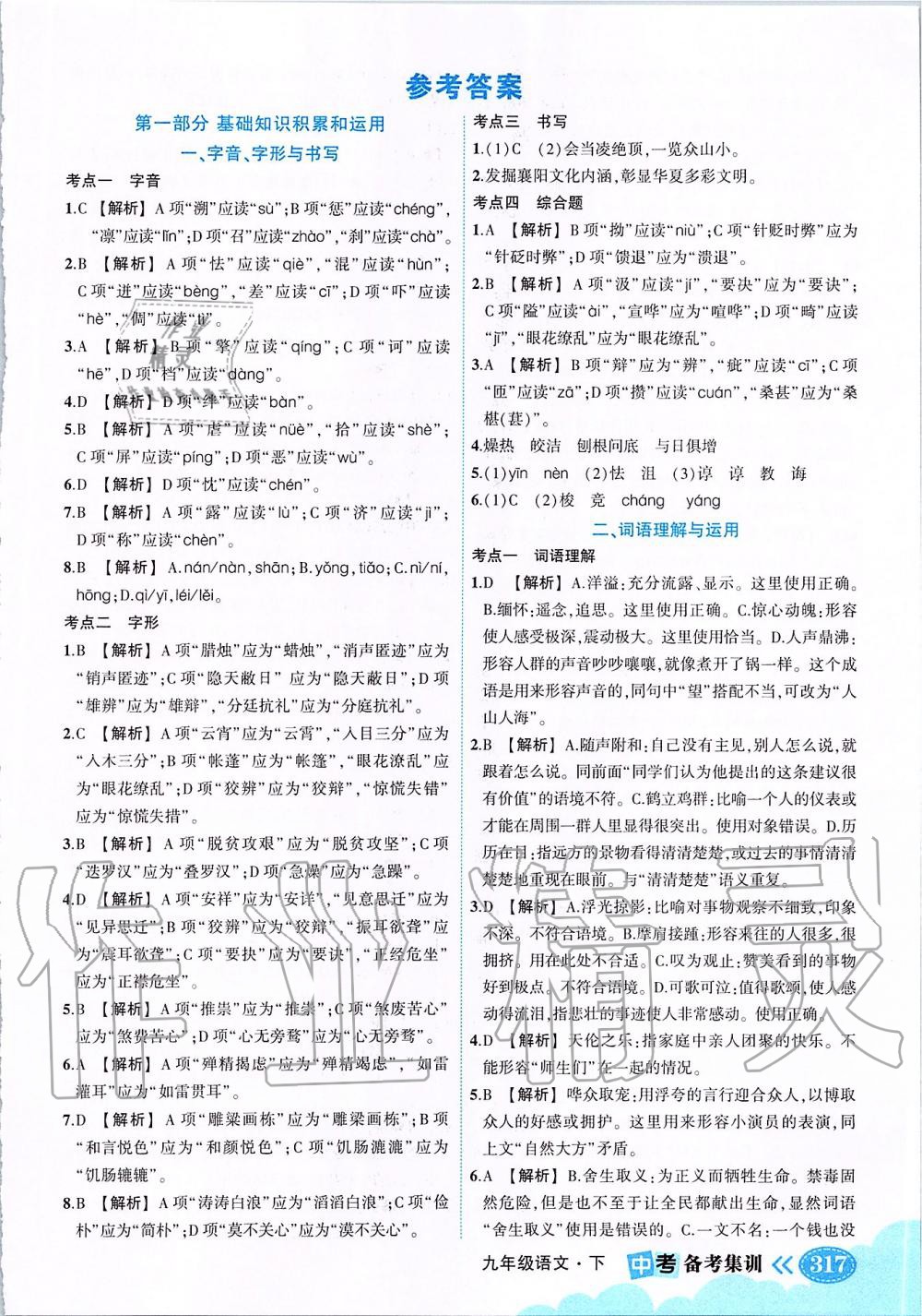 2020年状元成才路状元大课堂九年级语文下册人教版答案