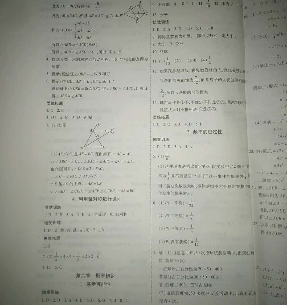 2019年新课程成长资源课时精练七年级数学下册北师大版答案