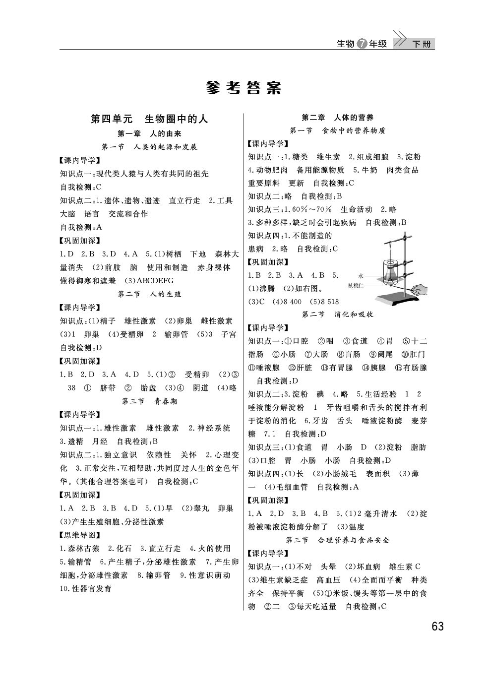 2020年智慧學習天天向上課堂作業七年級生物下冊人教版 參考答案第1頁