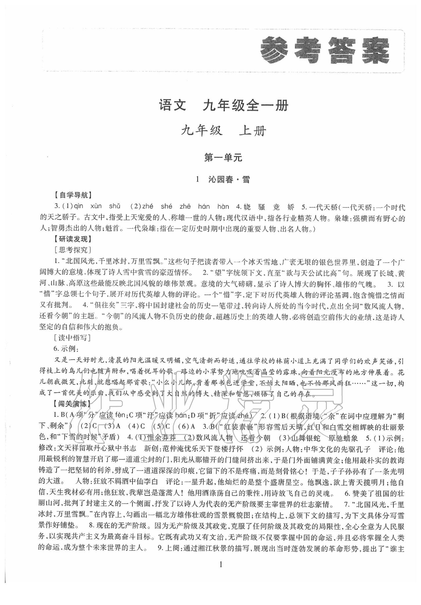 2020年智慧学习九年级语文全一册人教版