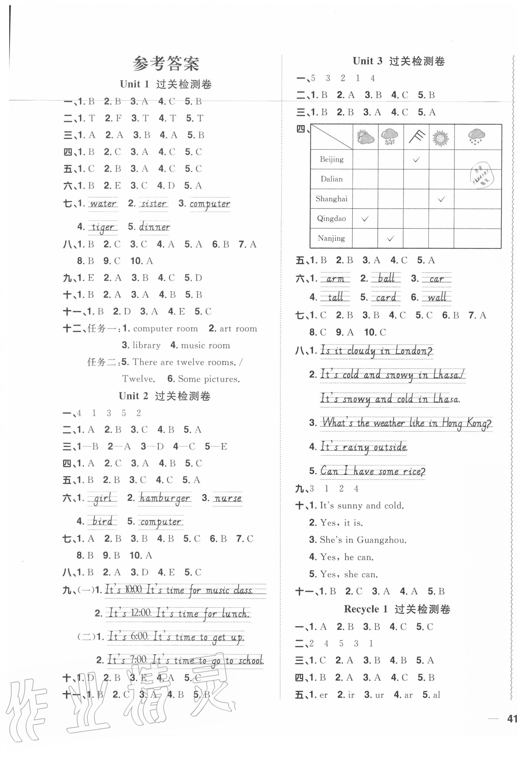 2021年阳光同学全优达标好卷四年级英语下册人教pep版浙江专版第1页