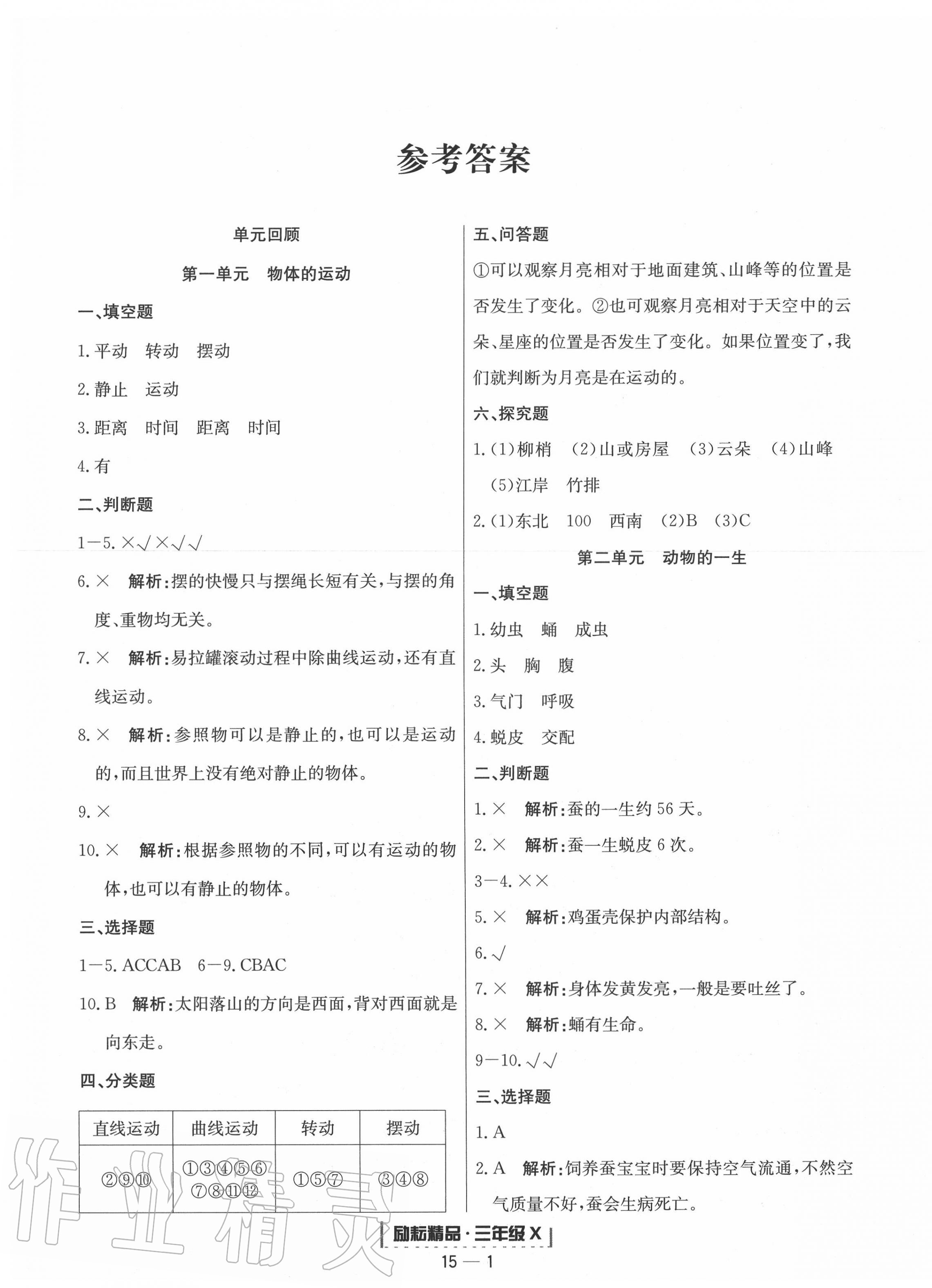 2020年励耘书业浙江期末三年级科学下册教科版答案—青夏教育精英