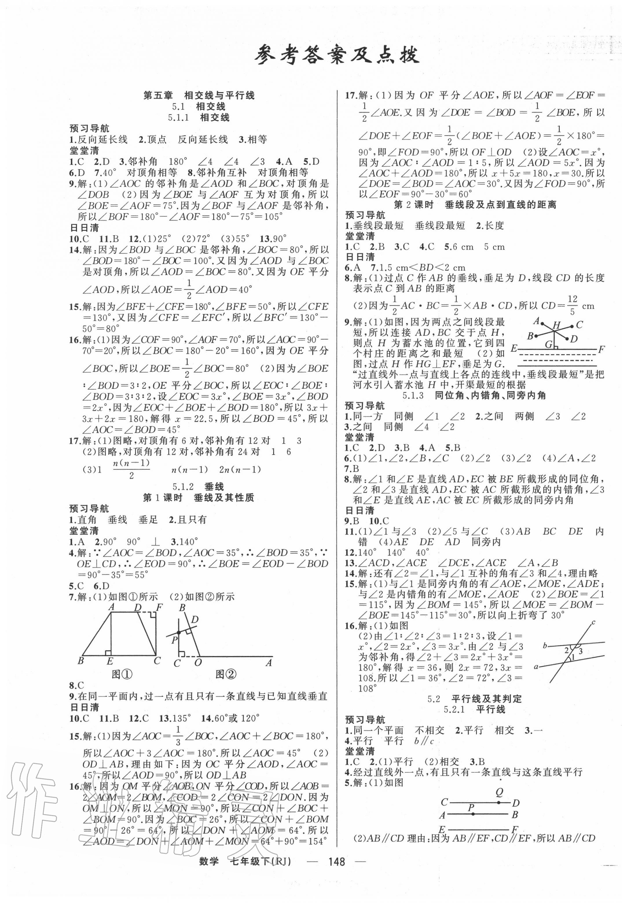 2020年四清导航七年级数学下册人教版河南专版答案