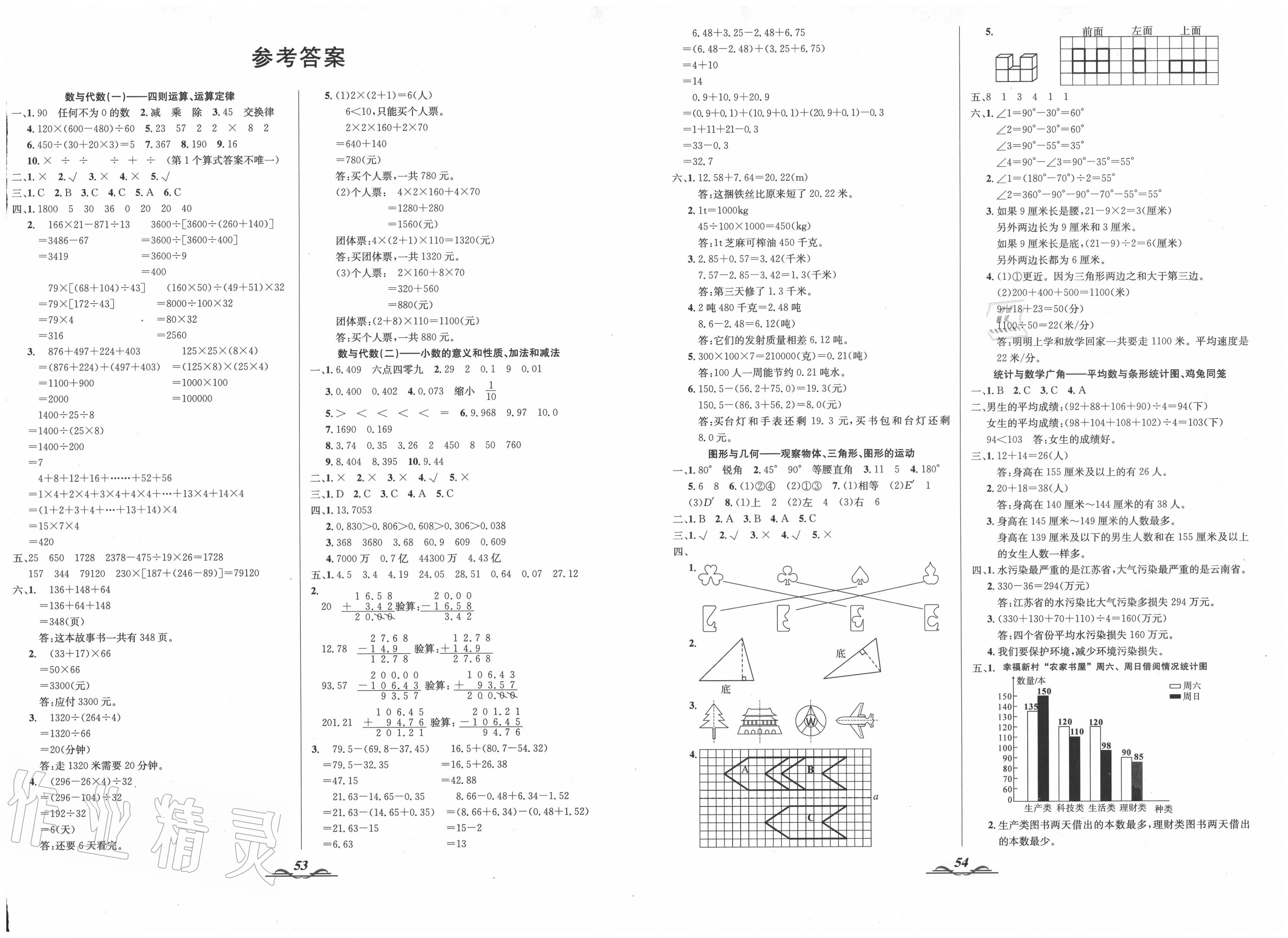 2020年师大卷王决胜期末100分四年级数学下册人教版答案