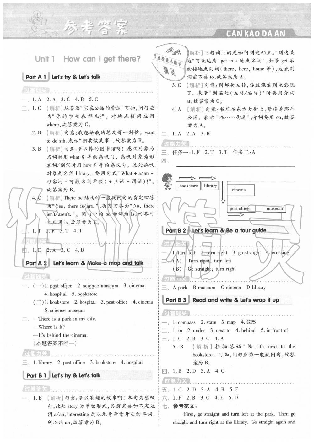 2021年一遍过小学英语六年级下册人教pep版参考答案第1页参考答案