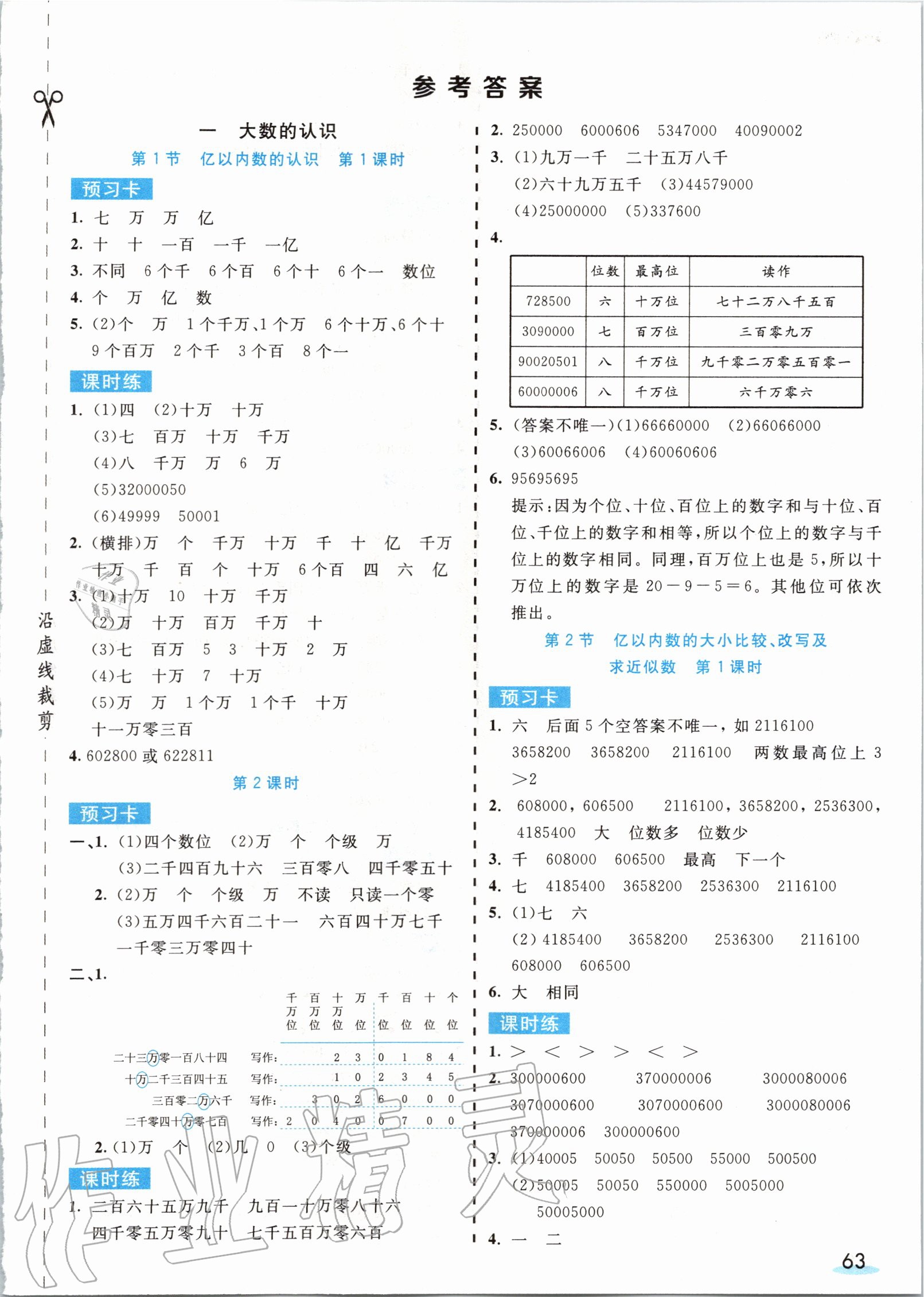 2021年七彩课堂四年级数学上册人教版参考答案第1页参考答案