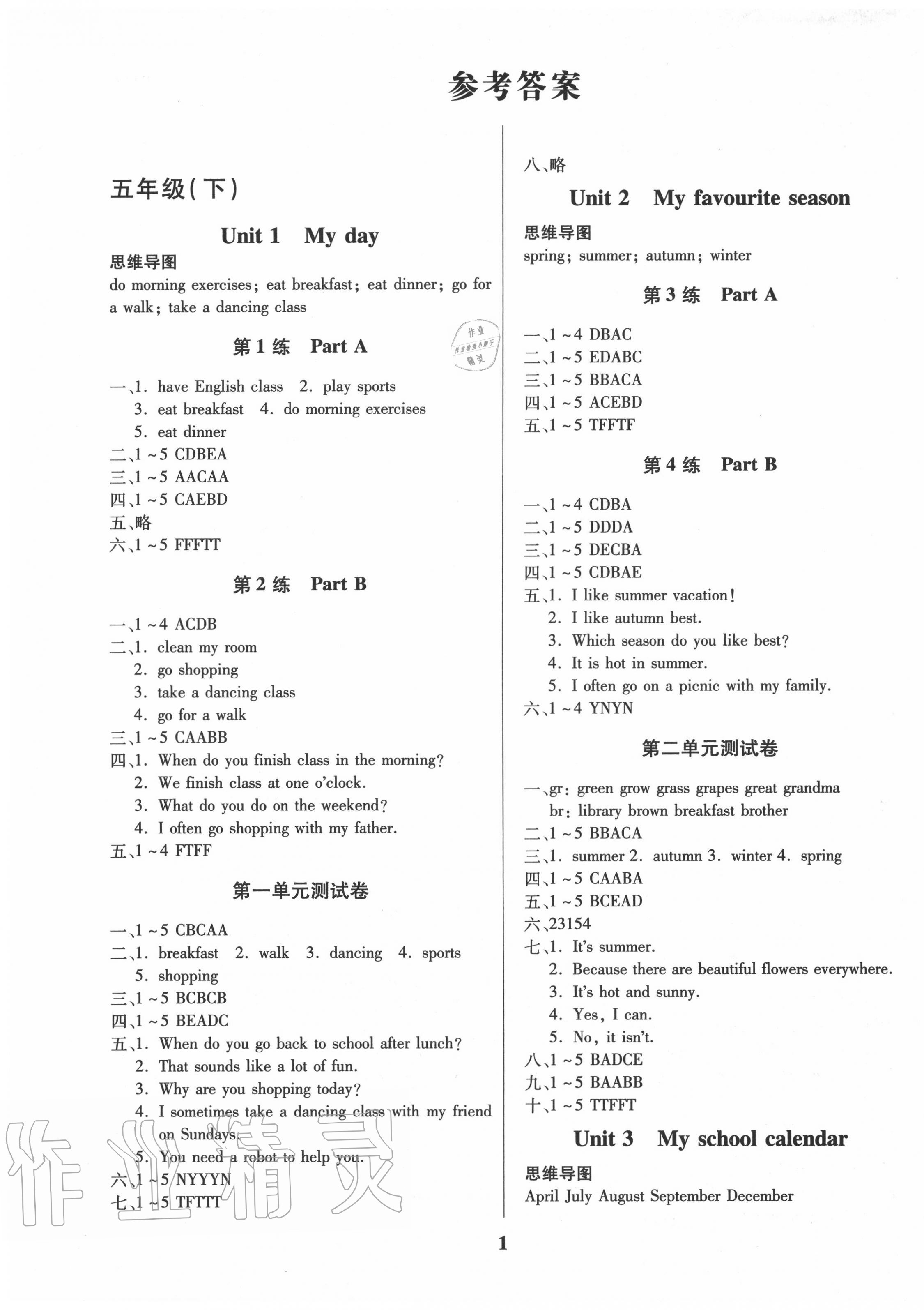 2020年鑫浪传媒给力100暑假作业五年级英语人教版答案—青夏教育