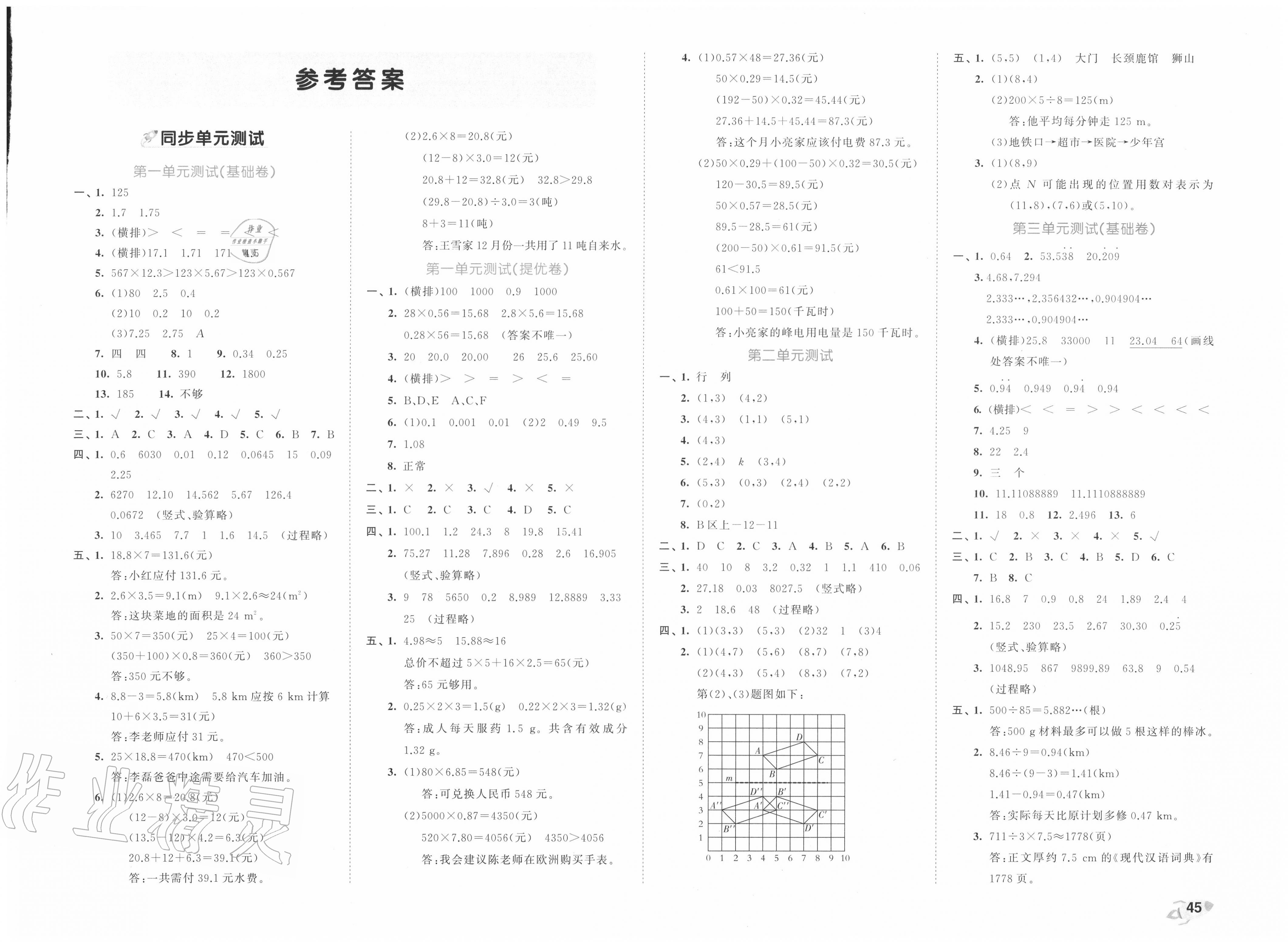 2020年53全优卷五年级数学上册人教版答案——青夏教育精英家教网